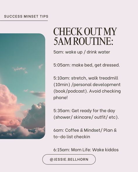 Here’s how I master a 5AM morning routine like a Queen 👑 1️⃣ Prep the night before – set out clothes, plan your to-do’s, and set an intention. 2️⃣ Wake up with purpose – no snooze button! Think of the why behind this change. 3️⃣ Start with hydration and a quick stretch to energize. 4️⃣ Make time for YOU: journal, meditate, or do a short workout. 5️⃣ Set small goals for the day to keep you focused. Ready to unlock the magic of early mornings? Drop a ☀️ if you’re starting tomorrow! #5AMClu... 5am Morning Routine, 5am Morning, Goals For The Day, Short Workout, Small Goals, Set An Intention, Phone Widget, Time Routine, Wake Up Early