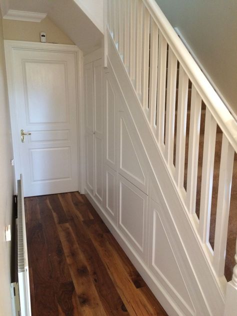 Under Stairs Panelling, Understairs Panelling, Understands Storage, Built In Shoe Storage, Shoe Storage Hallway, Understairs Cupboard, Downstairs Flooring, Downstairs Hallway, Stairs Closet