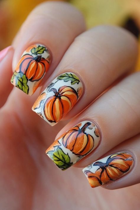 15 Cute Ideas For Gorgeous Pumpkin Nails Autumn Manicure, Pumpkin Vine, Metal Pumpkins, Pumpkin Nails, Trending Ideas, Plaid Nails, Pumpkin Leaves, Cute Ideas, Chip And Dale