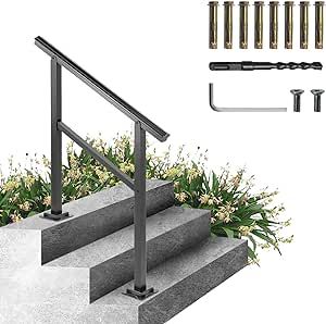 VEVOR Handrail for Outdoor Steps, 2-3 Steps Outdoor Handrail, Adjustable Aluminum Staircase Handrail, Thickened Stair Railings for Porch Railing, Deck Handrail Steps Outdoor, Outdoor Handrail, Outdoor Stair Railing, Wrought Iron Handrail, Outdoor Steps, Porch Railing, Concrete Steps, Stair Railing, Railing