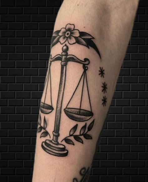 Accounting Tattoo Ideas, Scales Of Justice Tattoo Traditional, Scale Tattoo Traditional, Scales Of Justice Tattoo Men, Old Scale Tattoo, Traditional Scale Tattoo, Tattoo Lawyer, Gavel Tattoo, Justice Tattoo For Women