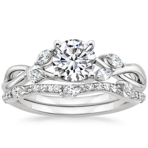 Platinum Willow Diamond Ring with Luxe Willow Diamond Wedding Ring. I love the leaves! and the band is particularly beautiful. Diamond Bridal Sets, Brilliant Earth, White Gold Engagement, Marquise Diamond, Dream Ring, Bridal Set, Gold Engagement, Engagement Ring Settings, Bridal Sets