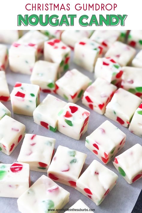 Easy Christmas Gumdrop Nougat Candy Christmas Gumdrop Nougat, Gumdrop Nougat, Nougat Candy, Nougat Recipe, Candy Recipes Homemade, Christmas Candy Recipes, Xmas Food, Homemade Candies, Holiday Candy