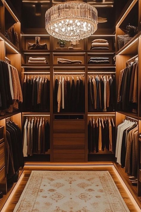 Organize your closet with luxury touches for a stylish, functional space. #ClosetOrganization #LuxuryCloset #OrganizedLiving Luxe Walk In Closet, Masculine Closet Ideas, Mens Master Closet, Men’s Closet Ideas, Men’s Closet, Master Closet Lighting, Men Closet Ideas, Master Walk In Closet Ideas, Cabin Closet