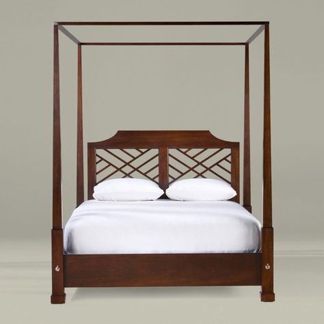 4 poster bed Luxury Bed Frames, Dark Wood Bed, Wood Canopy Bed, Queen Canopy Bed, Ethan Allen Furniture, Kids Twin Bed, Wood Canopy, Traditional Bed, Padded Headboard