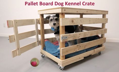 Easy and fast pallet board crate build with hinged door for dog kennel Diy Dog Kennel Indoor Easy, Pallet Dog Kennel Indoor, Diy Inside Dog Kennel, How To Make A Dog Crate, Corner Dog Kennel Diy, Pallet Dog Crate, Pallet Dog Kennel, Dog Kennel Inside, Dog Pen Outdoor