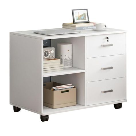 PRICES MAY VARY. 3 Drawers & 2 Large Open Storage Shelves: This filing cabinet with open storage spaces, file drawers and storage cabinet is designed to keep the office machines, paper, files and other office suppliers organized. It can be fixed beside or under desk, making it a great helper for organizing your files. The modern aesthetic makes it a fantastic fit for any office or home. Easy To Move: Equipped with 360 degree casters design, this movable file cabinet is easily moved to wherever y Home Office Filing Cabinet, Open Storage Shelves, Lateral Filing Cabinet, Cabinet Office, Office Storage Solutions, Office File Cabinets, Office Cabinet, Office Storage Cabinets, Printer Stand