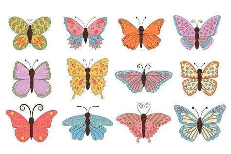 Retro Butterfly Tattoo, Groovy Butterfly, Retro Butterfly, Space Aesthetic, Groovy Retro, 70s Style, Color Vector, Colorful Butterflies, Boho Summer