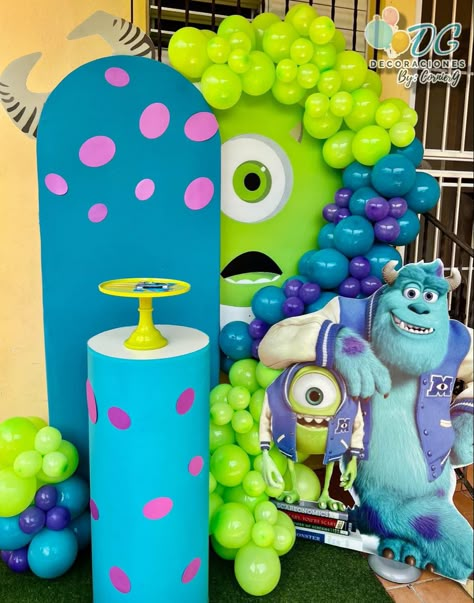 Monster Inc Backdrop, Monsters Inc Balloon Garland, Monster Ink Birthday Party Ideas, Monster Ink Party, Monsters University Birthday Party Ideas, Monster Inc Party Ideas, Monster Inc Birthday Party, Monsters Inc Decorations, Monsters Inc Birthday Party