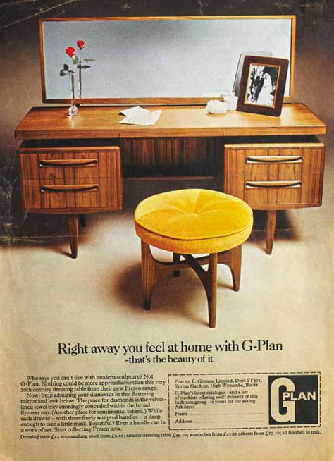 Buy this G-plan furniture book online at http://www.tram29.com/ Salon Mood Board, Popular Furniture, Plan Furniture, G Plan Furniture, 1970s Home, Antique Restoration, G Plan, The Fifties, Designer Labels