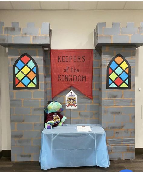 Kingdom Vbs Crafts, Keepers Of The Kingdom, Kingdom Vbs, Vacation Bible School Craft, Puppet Stage, Castle Crafts, Sunday School Decorations, Castle Party, Medieval Decor