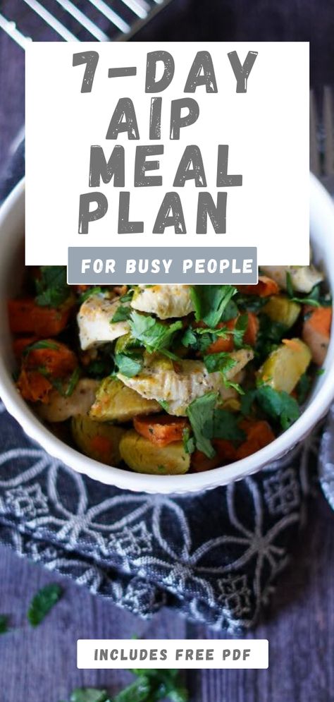 Coming up with a meal plan for the AIP diet can be intimidating. Keeping  it as simple as possible is the best way to ensure success. This post  will give you a simple AIP meal plan with a free PDF that you can print  and follow to get started. I’ve provided additional ideas for breakfast,  lunch, dinner, and snacks so you can shape it to fit your needs as you  go. #aipdietplan, #aipdietrecipes, #hashimotosdiet, #aipprotocol,  #aipmealprep, #aipmealprepeasy, aipmealideas, #aiprecipesmealprep Easy Aip Meal Plan, Wahls Protocol Meal Plan, Starting Aip Diet, Easy Aip Work Lunches, Aip Diet Lunch Ideas, Aip Diet For Beginners Meal Plan, Autoimmune Protocol Diet Breakfast, Aip Diet Plan, Aip Diet Recipes Breakfast Ideas