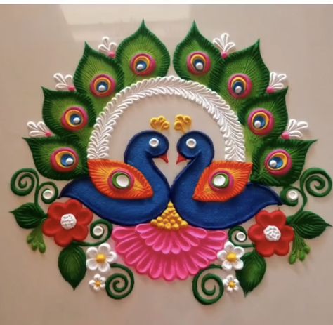 Diwali Beautiful Rangoli Designs, Kalas Rangoli Design, Rangoli Watercolor, Burada Rangoli Designs, Rangoli Designs For Diwali Peacock, Rangoli Designs Flower Patterns, Flower And Rangoli Design, Rangoli Pickock, Diwali Rangoli Designs Peacock