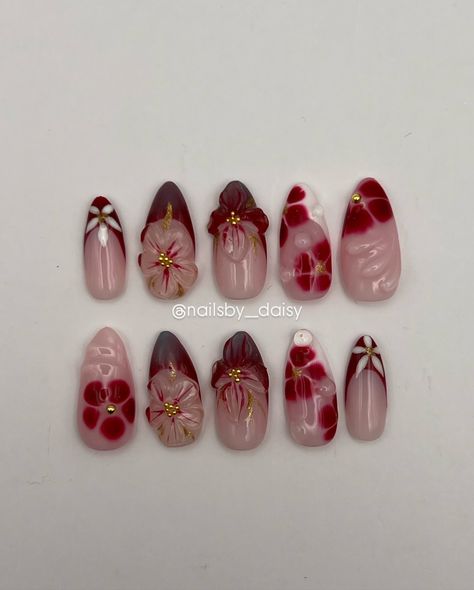 Custom order- burgundy blooming florals 🌺🌸 Burgundy Floral Nails, Burgundy Floral, Minimalist Nails, Floral Nails, Nails Inspo, Nail Art Tutorial, Nails Ideas, Acrylic Nail Designs, Nail Artist