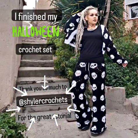 Skull Cardigan Crochet, Halloween Cardigan, Pants Tutorial, Matching Halloween, Crochet Set, Halloween Crochet, Crochet Cardigan, Crochet Fashion, Halloween Outfits