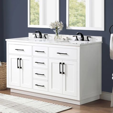 Ove Decors Athea 60" Double Bathroom Vanity Set | Wayfair Countertop Slabs, Cultured Marble Vanity Top, Double Vanity Bathroom, White Vanity Bathroom, Double Bathroom, Marble Vanity Tops, Cultured Marble, White Sink, Single Sink Bathroom Vanity