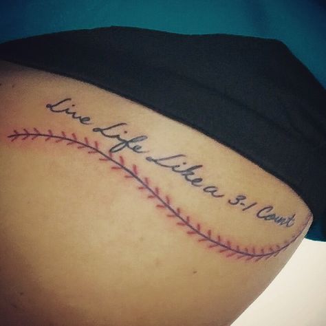 "Live Life Like a 3-1 Count" #tattoo #baseball Softball Tattoos, Baseball Tattoo, Baseball Tattoos, Delicate Tattoos For Women, Sport Tattoos, Meaningful Wrist Tattoos, Stitch Tattoo, Softball Quotes, Quotes Tattoos