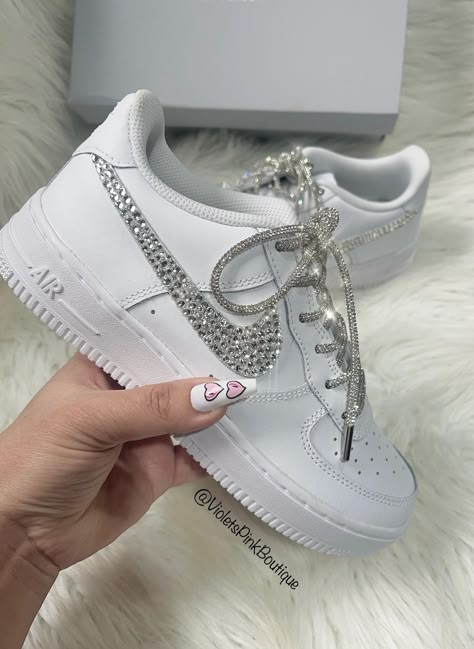 Swarovski Nike Women's Custom Authentic Air Force 1 With Crystals Laces Shipping : Shoes are made to order, time to create this special item just for you is around 1-2 weeks, as I allow time to ensure crystal placement is at full capacity and will not fall when used. After shipping your package will arrive in 2-4 business days for US orders 5-14 business days for International orders. Shipping upgrades available, rush your order to guarantee delivery in 5 business days. Free tracking number with all orders!   Note: Our items are 100% authentic guaranteed or your money back. All our products come directly from the manufacturer or an authorized retailer, everything you purchase from our store is  made with hightest quality materials available, guaranteed! We are confident in our products and Prom Sneakers, Swarovski Nike, Basket Nike, Wedding Sneakers, Best Shoes For Men, Air Force One, Cute Sneakers, Cute Nike Shoes, Cute Nike