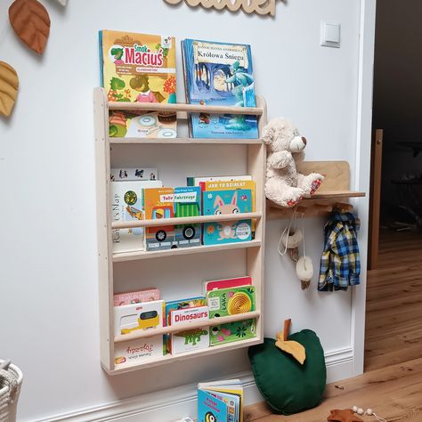 Montessori Wooden Bookshelf, Wall Bookshelf for Kids, Nursery Wall Bookshelves, Wall Mount bookshelf, Wall Bookshelf by oliwoodCNCfurniture on Etsy Wall Shelves For Books, Bookshelves Wall, Bookshelf For Kids, Shelves For Books, Bookshelf Wall, Wall Bookshelf, Adventure Wall, Kitchen Step Stool, Wooden Bookshelf