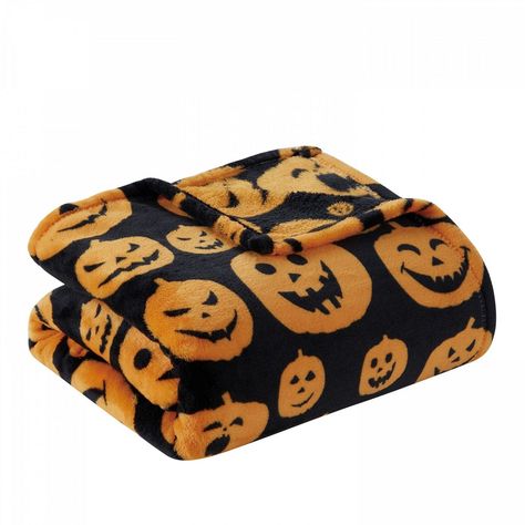 Kate Aurora Autumn Living Halloween Jack-O'-Lantern Pumpkins Orange & Black Ultra Plush Throw Blanket Halloween Sleepover, Fall Blanket, Halloween Room Decor, Plush Throw Blanket, Halloween Blanket, Sweaters Cardigan, Halloween Jack O Lanterns, Blanket Black, Semi Formal Dresses