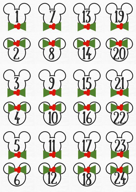 Disney advent calendar numbers! If you're opting to create your own advent calendar, or countdown to Christmas these magical mouse numbers inspired by Disney Mickey and Minnie could be just the thing! Get the PDF printable for free at my website. Disney Christmas Countdown, Advent Calendar Numbers Printable Free, Advent Calendar Printable Free, Christmas Numbers Printable, Disney Advent Calendar, Printable Calendar Numbers, Advent Numbers, Advent Calendar Numbers, Advent Bags