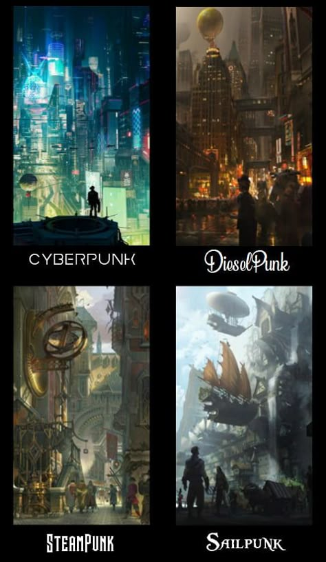 What is your favorite type of Punk ? Punk Genres, Cyberpunk Steampunk, Romance Manga, Arte Punk, Fantasy Concept, Arte Cyberpunk, Steampunk Art, Art Et Illustration, Fantasy Art Landscapes