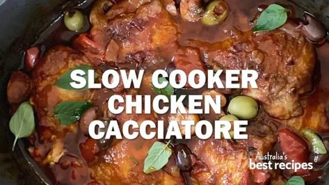 Slow cooker chicken cacciatore recipe | Australia's Best Recipes Slow Cooker Chicken Cacciatore, Cacciatore Recipes, Chicken Cacciatore Recipe, Button Mushroom, Australia Food, Chicken Cacciatore, Slow Cooker Chicken, Chicken Stock, Tomato Paste