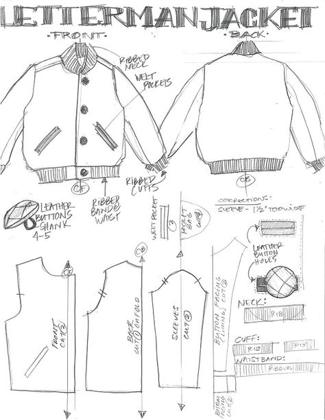 Kind of a long post here, so just skip ahead of you wanna see the final thing. I love varsity jackets - here's my version. You can see the i... Diy Jacket Pattern, Pola Jaket, Mens Jacket Pattern, Sewing Templates, Diy Jacket, Jacket Pattern Sewing, Diy Sewing Clothes, Stylish Jackets, Fashion Sewing Pattern