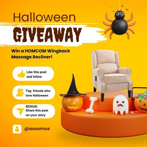 🧡Our Black Friday Giveaway is here!🧡 Enter now for a chance to win a HOMCOM Wingback Massage Recliner! 🎃💆‍♀️ Follow the steps: 1. Like this post and follow @aosomus 2. Tag friends who love Halloween BONUS: 3. Share this post on your story #halloween #halloweengiveaway #halloweendecoration #giveaways #aosom Giveaway Post, Tag Friends, Love Halloween, Halloween Giveaway, Halloween Themes, Your Story, Recliner, To Win, Halloween Decorations