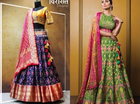 Patan Patola Lehenga, Patoda Chaniya Choli Design, Patola Dupatta With Lehenga, Patola Dress Designs, Patola Blouse Designs Latest, Patola Lehanga, Patola Chaniya Choli, Patola Lehenga, Mustard Jacket