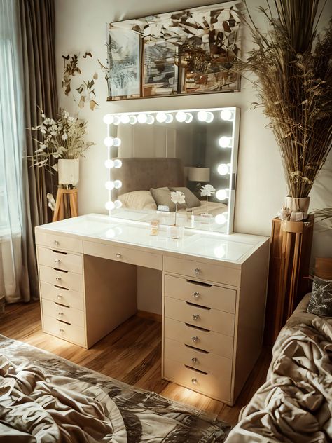 Vanity table with Hollywood mirror in California warehouse Hollywood Mirror, Vanity Table, Vanity, Hollywood, California, Mirror, Dressing Table