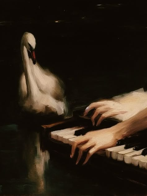 Swan Drawing, Surreal Painting, Swan Painting, Dark Swan, Swans Art, Piano Art, Baroque Painting, Rennaissance Art, Lake Painting