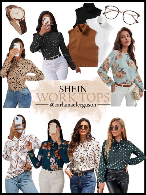 Tops For Working Women, Shein Business Outfits, Work Outfits Shein, Shein Office Outfits, Shein Office Outfits Women, Shein Work Outfits Women, Shein Work Outfits, Work Shirt Outfit, Outfit Ideas Office