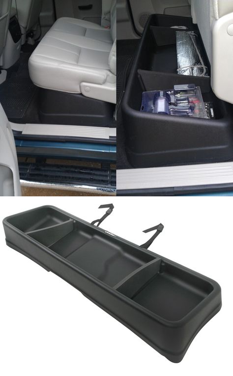 Large-capacity cargo box compatible with the GMC Sierra and fits perfectly beneath the rear seats of the truck. Minimizes cargo shifting - store tools, hunting gear and the like. Truck Accessories Diy, Truck Interior Accessories, Gmc Accessories, Truck Organization, Accessoires 4x4, Truck Accessories Ford, Pickup Truck Accessories, Best Pickup Truck, Truck Bed Storage