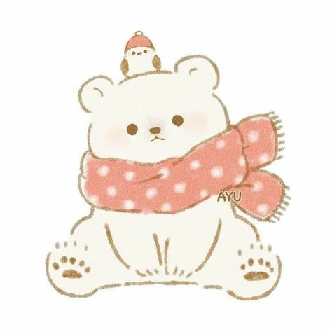 Kawaii Drawings Christmas, Cute Little Drawings Christmas, Cute Bear Drawings Kawaii, Kawaii Bear Drawing, Kawaii Animals Drawings, Bear Cute Drawing, Christmas Cute Drawing, Cute Bear Doodle, Animal Cute Drawing