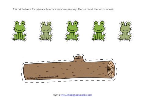 Free Frogs on a Log Subtraction Printable Frogs On A Log, 5 Speckled Frogs, Froggy Goes To School, 5 Little Speckled Frogs, Log Math, Frog Nursery, Speckled Frogs, Frog Activities, Nursery Rhymes Activities