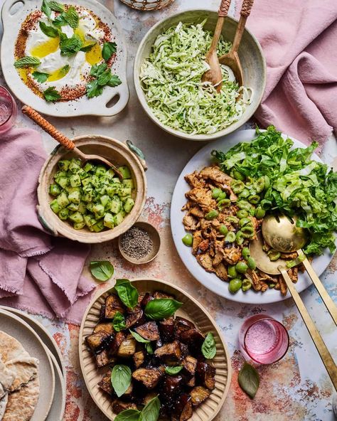 Shawarma Dinner, Adam Pearson, Roast Chicken Dinner, Whats Gaby Cooking, Power Salad, Dinner Party Themes, Dinner Party Menu, Whipped Feta, Homemade Hummus