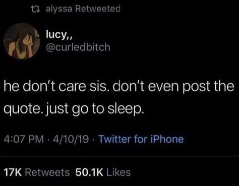 @asadvibe on Instagram: “Go To Sleep Boo💗He Don't Care 😭He Probably In Some Girls Dms Not Me Y'all Stay Safe Tho.” Never Forget Quotes, Finding Peace Quotes, Being Ignored Quotes, Messy Quotes, Forgotten Quotes, Gangsta Quotes, Entertaining Quotes, Doing Me Quotes, Father Quotes