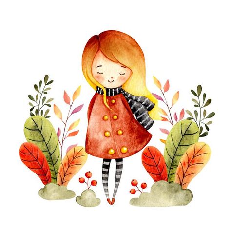 Autumn Illustration Art, Fall Illustration Art, Illustration Art Kids, Autumn Girl, Watercolor Girl, Fall Watercolor, Illustration Girl, Art And Illustration, Girls Illustration