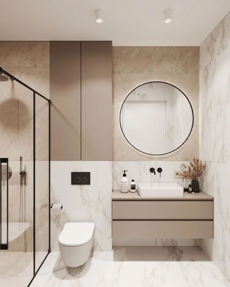 bathroom ideas small on a budget Marble Washroom Design, Modern Bathroom Beige, Bathroom 2024 Design Trends, Beige Toilet, Beige Marble Bathroom, Modern Beige Bathroom, Bathroom Design Small Modern, Bathroom Design Styles, Bathroom Interior Design Modern