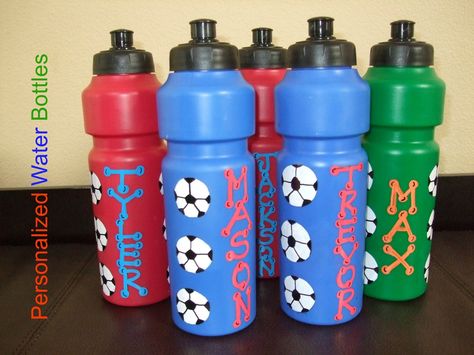 Soccer Water Bottles, Water Bottle Favors, Soccer Ideas, Sports Party Favors, Soccer Birthday Parties, Painted Water, Soccer Theme, Soccer Birthday, Soccer Party