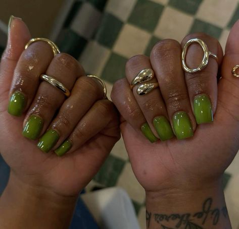 Jukebox Olive Nails, Jade Green Nails Short, Leaf Green Nails, Olive Green Acrylic Nails Designs, Lime Green Almond Nails, Green Inspired Nails, Plain Green Nails, Green Nail Ideas Acrylic, Lemon Juice Nails