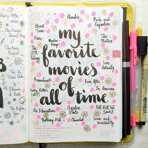 Day 20 of the #listersgottalist challenge: favorite movies of all time ❤️ I've done this list before, but I don't mind doing it again  Pepper and Twine My Favorite Movies, Smash Journal, Notebook Art, Wreck This Journal, Diary Ideas, Bullet Journal Writing, Movie Lines, Bullet Journal Inspo, Journals & Planners