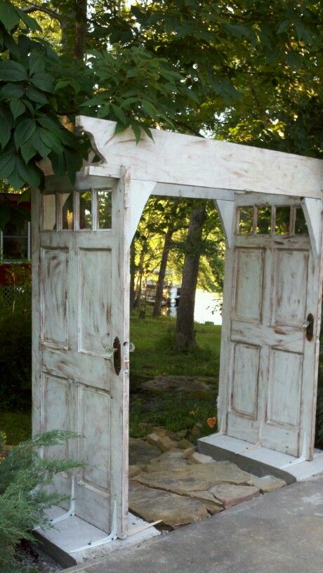 Arbor made from old doors                                                                                                                                                      More Garden Arbor, Garden Area, Whimsical Garden, Old Door, Old Doors, Gorgeous Gardens, Garden Structures, Garden Cottage, Garden Gates