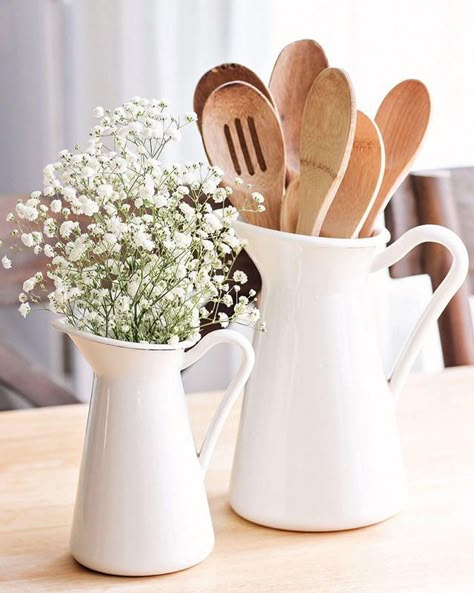 ~ Farmhouse Kitchen Sink Decor, Kitchen Sink Decor Ideas, White Pitchers, Kitchen Sink Decor, Model Dapur, Farmhouse Remodel, Farmhouse Kitchen Design, Farmhouse Sink Kitchen, Bohemian Living