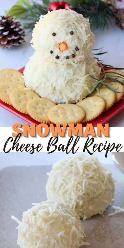 Winter Snowman Cheeseball Recipe | Dine Dream Discover Snow Man Cheese Ball Recipes, Boursin Snowman Cheeseball, Snowball Party Ideas, Winter Wonderland Party Food Appetizers, Snowman Cheese Board, Winter Themed Appetizers, Boursin Snowman, Snowman Cheeseball Recipe, Winter Snacks Party