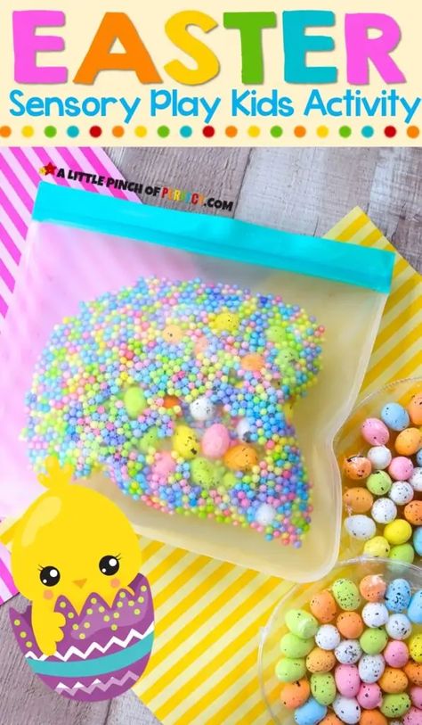 Easter Egg Sensory Bag for Kids that's cute for Spring - Baby Easter Crafts, Easter Sensory, Infant Lesson Plans, Sensory Bag, Sensory Bags, Sensory Crafts, Easter Activities For Kids, Sensory Boxes, Egg Box