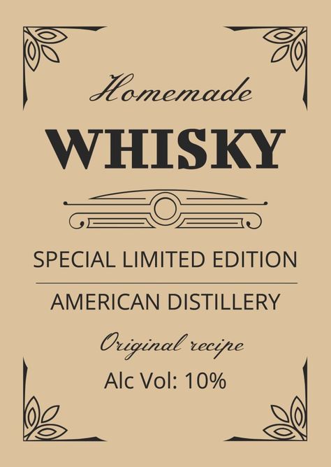 Ornamental Vintage Homemade Whisky Label Liquor Label, Whiskey Label, Brand Kit, Label Templates, Custom Labels, Free Graphic Design, Original Recipe, Label Design, Whiskey