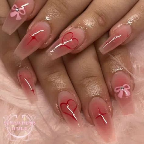 Heart Aura Nails, Heart Nails Simple, Red Coquette Nails, Demon Nails, Aura Nail Designs, Aura Nail, Coquette Nail, Nails Aura, Aura Heart