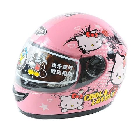 Pink Motorcycle Helmet, Hello Kitty Bike, Pink Motorcycle, Cool Motorcycle Helmets, Motorbike Helmet, Motorcycle Aesthetic, Kids Helmets, Pretty Bike, Kid Friendly Trips